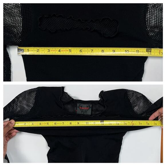 Vintage Raven Gothic Black Mesh Cutout Fishnet Sleeve Top Rave Y2K Euro Goth - Picture 14 of 16